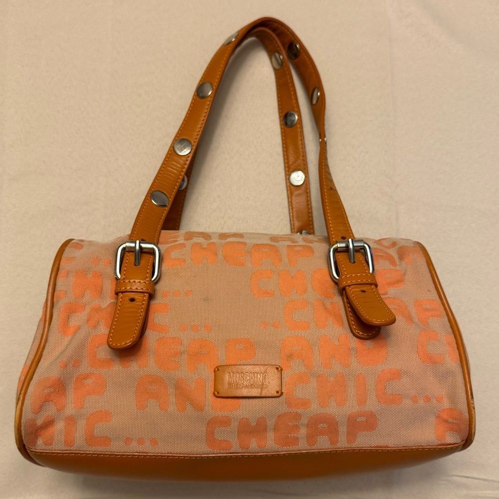 Moschino cheap chic Orange Tan Shoulder Bag Y2K designer canvas and leather logo